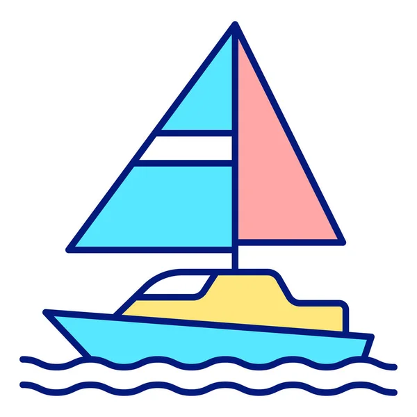 Pleasure yacht with triangular sails - icon, illustration on white background, color style