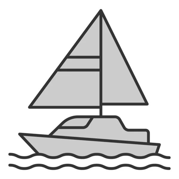 Pleasure yacht with triangular sails - icon, illustration on white background, grey style