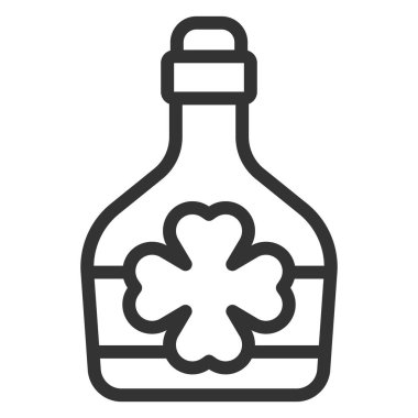 Bir şişe rom ve yonca yaprağı - ikon, beyaz arka planda çizim, taslak tarzı