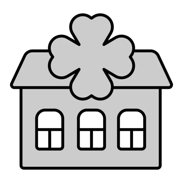 Budynek Mieszkalny Oknami Liściem Koniczyny Ikona Ilustracja Białym Tle Szary — Zdjęcie stockowe