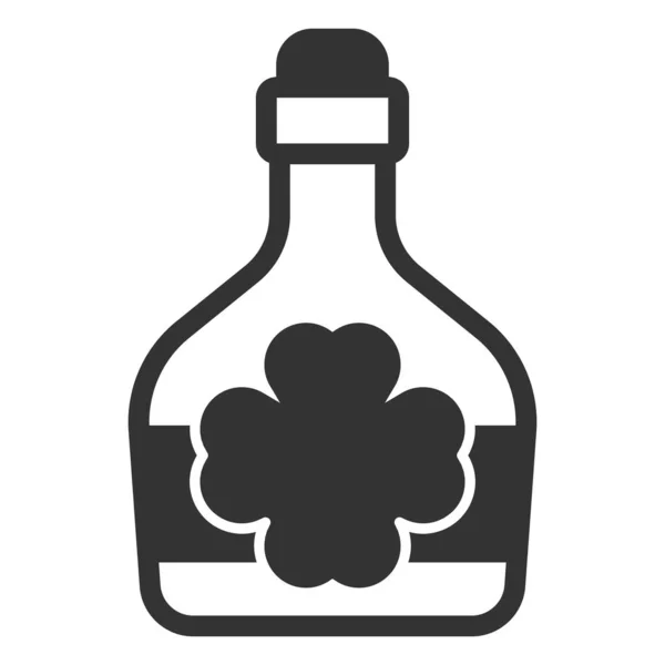ラム酒とクローバーの葉のボトル アイコン 白の背景のイラスト グリフスタイル — ストック写真