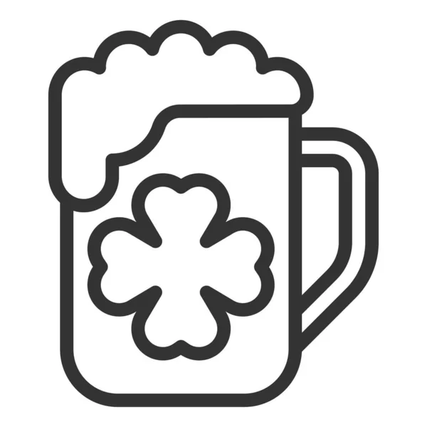 ビールとクローバーの葉のマグカップ アイコン 白の背景のイラスト アウトラインスタイル — ストック写真