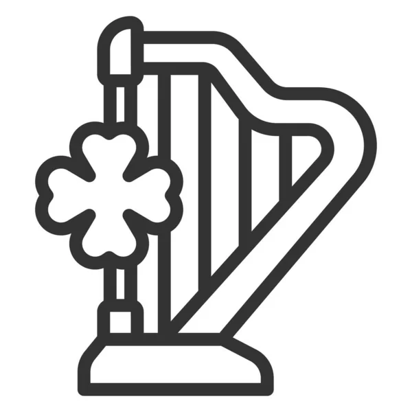 Musicalharfe Und Kleeblatt Symbol Illustration Auf Weißem Hintergrund Umrissstil — Stockfoto