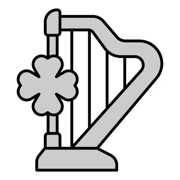 音乐竖琴和三叶草 白色背景的插图 灰色风格 — 图库照片