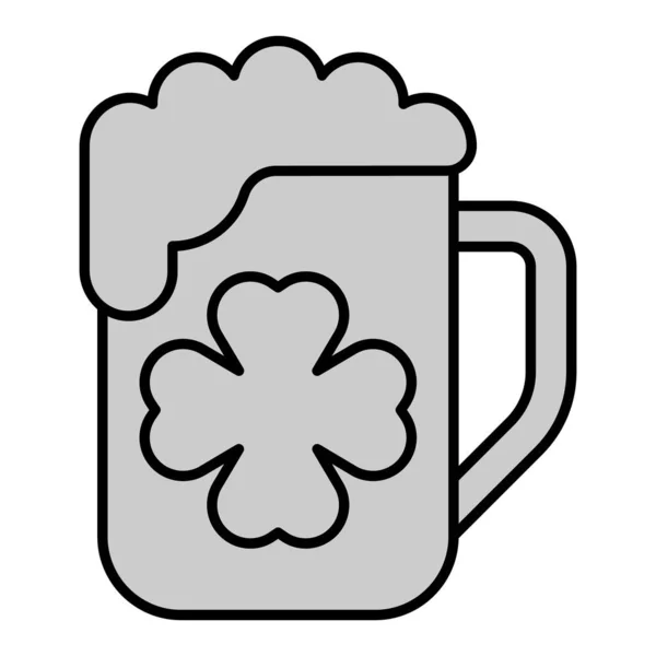 Mug Beer Clover Leaf Icon Illustration White Background Grey Style — Stock Vector