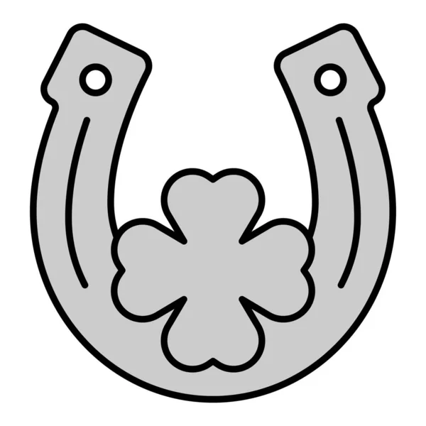 马蹄为好运和三叶草图标 白色背景 灰色风格的插图 — 图库矢量图片