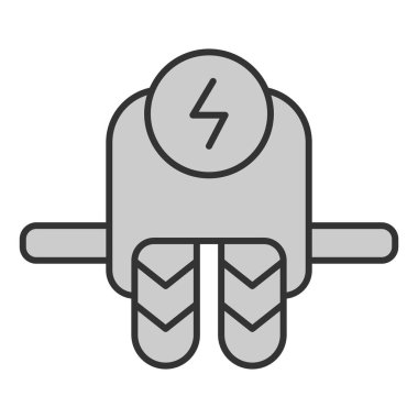 İki tekerlekli tek tekerlekli bisiklet ve enerji işareti - simge, beyaz arka plan, gri stil