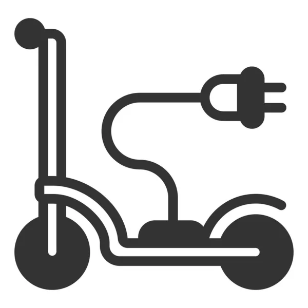 电动滑板车和插头上的电线连接到与电流图标的干线 说明白色背景 字形风格 — 图库照片
