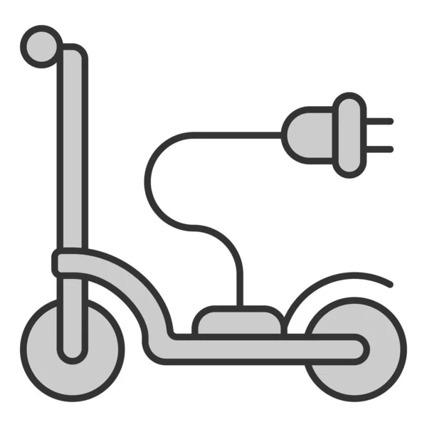 电动滑板车 插上电线 连接到有电流图标的干线上 白色背景图解 灰色样式 — 图库照片