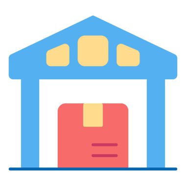 Paket teslim edilen depo - simge, beyaz arkaplan resimleme, düz renk biçimi