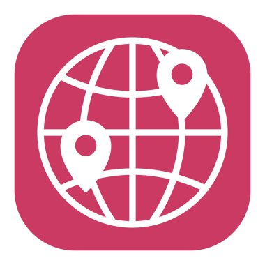 Dünya ve iki konum işareti - sevkiyat ve dağıtım - simgesi, beyaz arkaplan üzerinde illüstrasyon, renk şekli