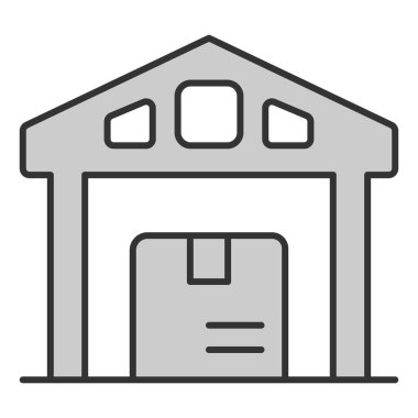 Paketi teslim edilmiş depo - simge, beyaz arkaplanda illüstrasyon, gri stil