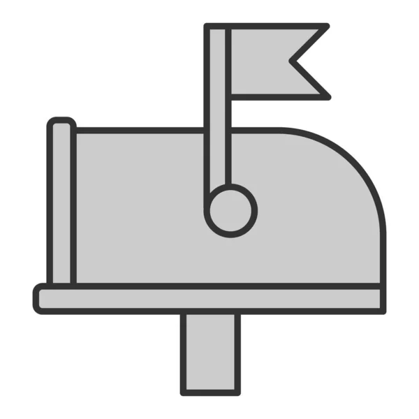 带有升旗鼓的信箱 已经收到一封信 白色背景插图 灰色风格 — 图库矢量图片