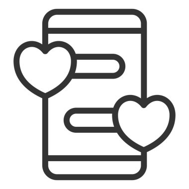 Akıllı telefon ekranındaki aşk metni - simge, beyaz arkaplan üzerindeki illüstrasyon, dış hat biçimi