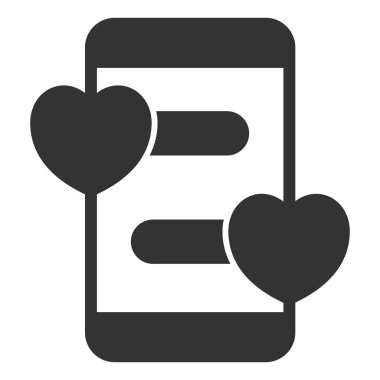 Akıllı telefon ekranında aşk metni - simge, beyaz arkaplanda illüstrasyon, kabartma biçimi