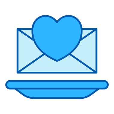 Aşk mektubu, zarf ve kalp bir tepside - simge, beyaz arkaplan, renk tarzı