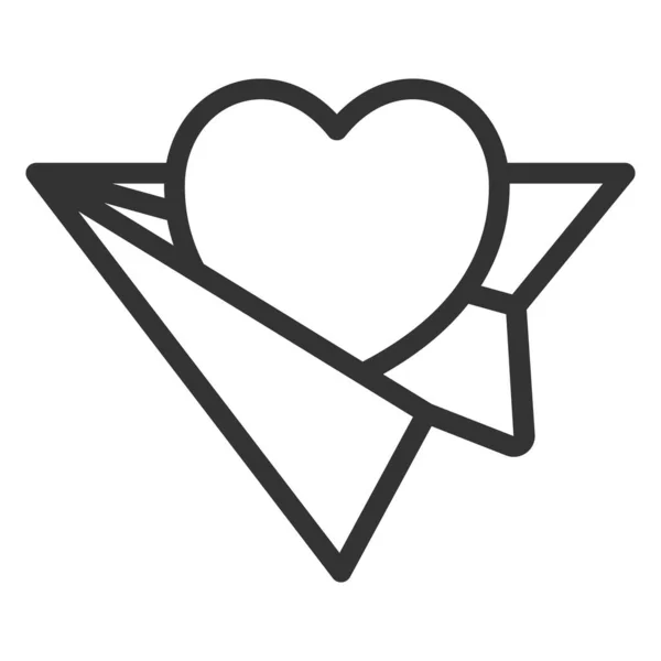 Coração Voa Avião Papel Ícone Ilustração Fundo Branco Estilo Esboço — Fotografia de Stock