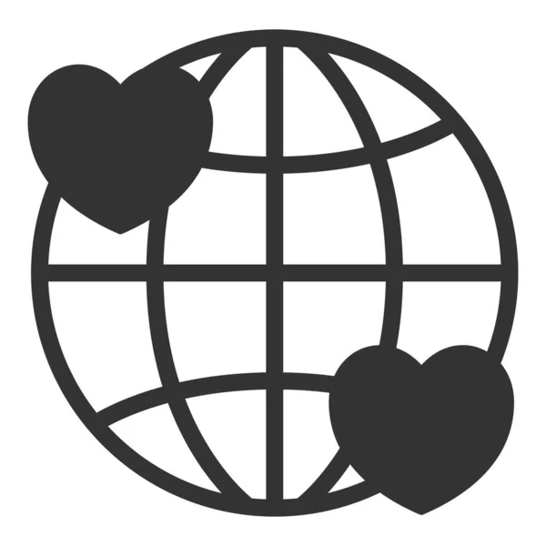 Globe Dvě Srdce Ikona Ilustrace Bílém Pozadí Glyfový Styl — Stock fotografie