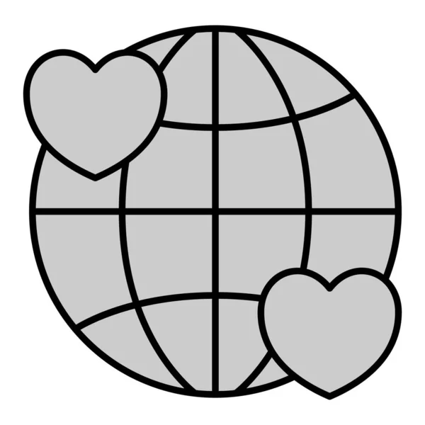 Globe Dvě Srdce Ikona Ilustrace Bílém Pozadí Šedý Styl — Stock fotografie