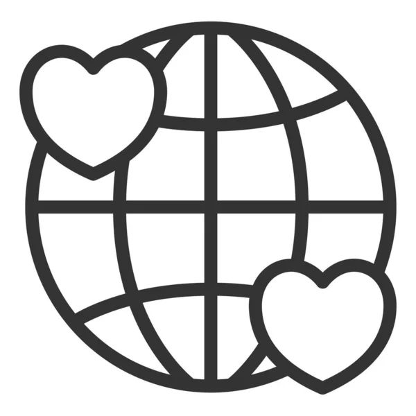 Глобус Два Сердца Иконка Иллюстрация Белом Фоне Стиль Контура — стоковое фото