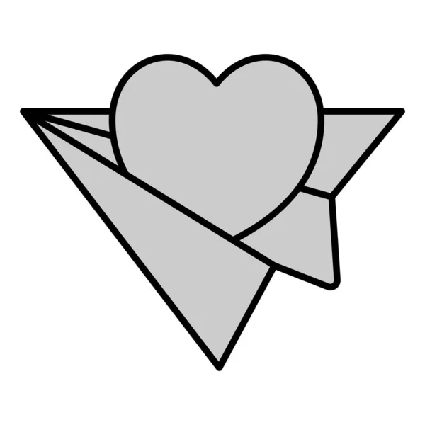 Heart Flies Paper Plane Icon Illustration White Background Grey Style — Stock Vector