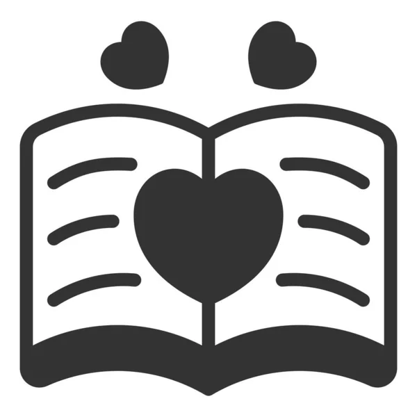 Aşk Hikayeli Açık Kitap Simge Beyaz Arkaplan Kabartma Biçimi — Stok Vektör