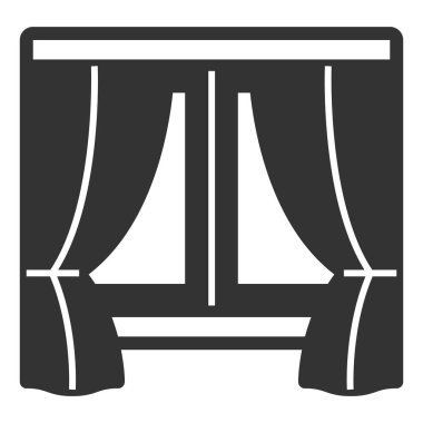 Perdeler pencereyi kaplar - simge, beyaz arkaplan üzerindeki illüstrasyon, kabartma biçimi