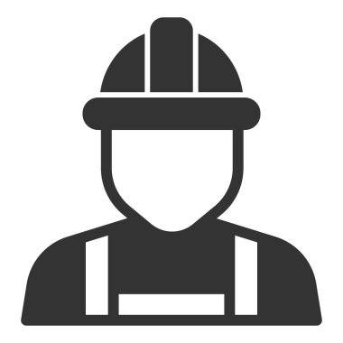 İşçi, özel giysiler içinde inşaatçı - simge, beyaz arkaplan üzerinde illüstrasyon, kabartma tarzı