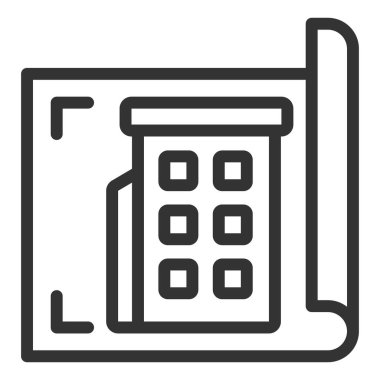 Sayfa üzerine bir yerleşim binası çizimi - simge, beyaz arkaplan üzerindeki illüstrasyon, özet biçimi