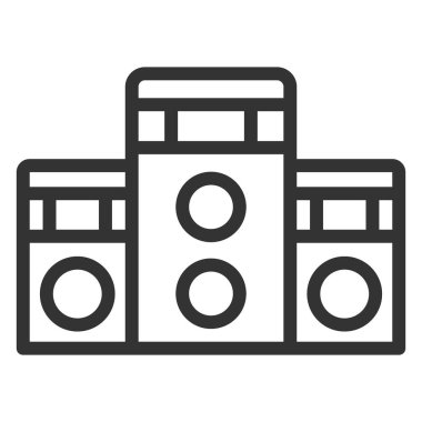 Müzik merkezi, hoparlörlü oyuncu - simge, beyaz arkaplan üzerindeki illüstrasyon, özet biçimi