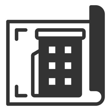 Sayfa üzerine bir yerleşim binası çizimi - simge, beyaz arkaplan üzerinde illüstrasyon, kabartma biçimi