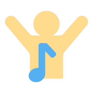 Dostum, hayran ellerini kaldırdı ve müzik notası - simge, beyaz arkaplan, düz renk tarzı