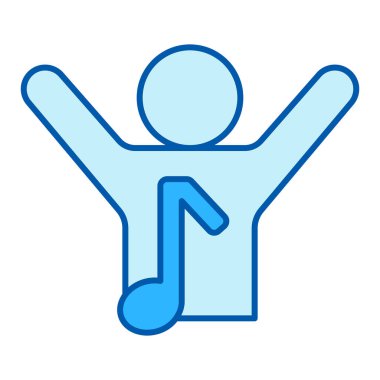 Adamım, hayran ellerini kaldırdı ve nota yazdı - simge, beyaz arka planda çizim, benzer stil