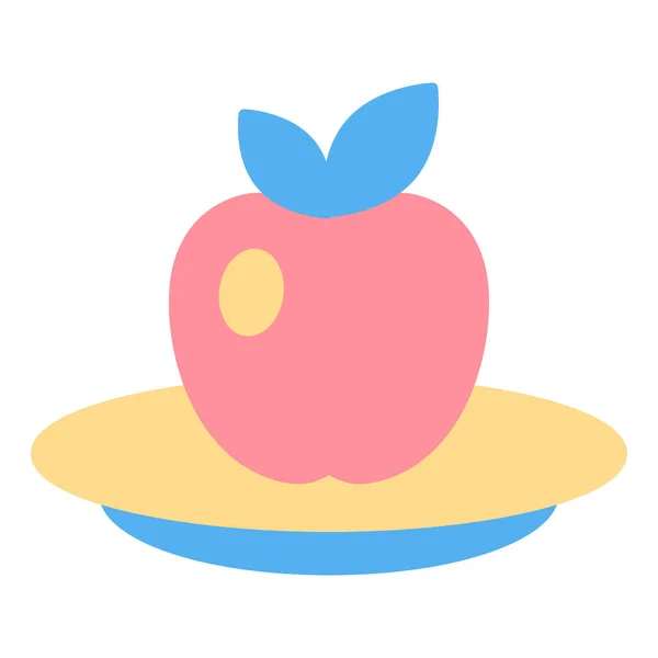 Apfel Auf Einem Teller Symbol Abbildung Auf Weißem Hintergrund Flacher — Stockfoto