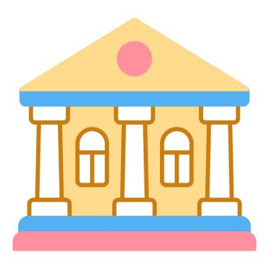 Okul binası, sütunlu üniversite - simge, beyaz arkaplan resmi, düz renk biçimi