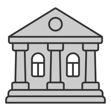 Okul binası, sütunlu üniversite - simge, beyaz arkaplan resmi, gri stil