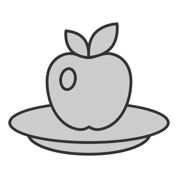 Apple Plate Icon Illustration White Background Grey Style - Stok Vektor