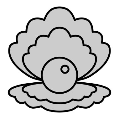Open shell with a pearl inside  - icon, illustration on white background, grey style