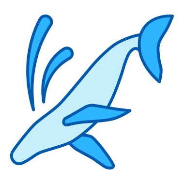 Big whale, sperm whale jumping into the water, splashing water  - icon, illustration on white background, similar style