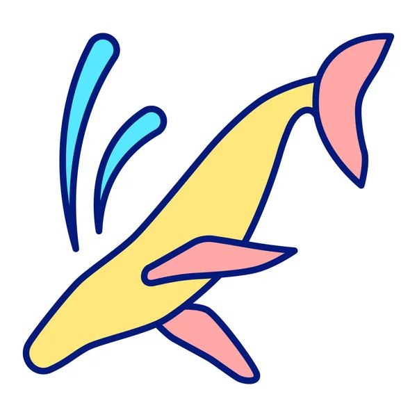 Grote Walvis Potvis Springen Het Water Spetterend Water Icoon Illustratie — Stockvector