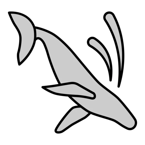 抹香鲸跳入水中 飞溅的水图标 白色背景图解 灰色风格 — 图库矢量图片