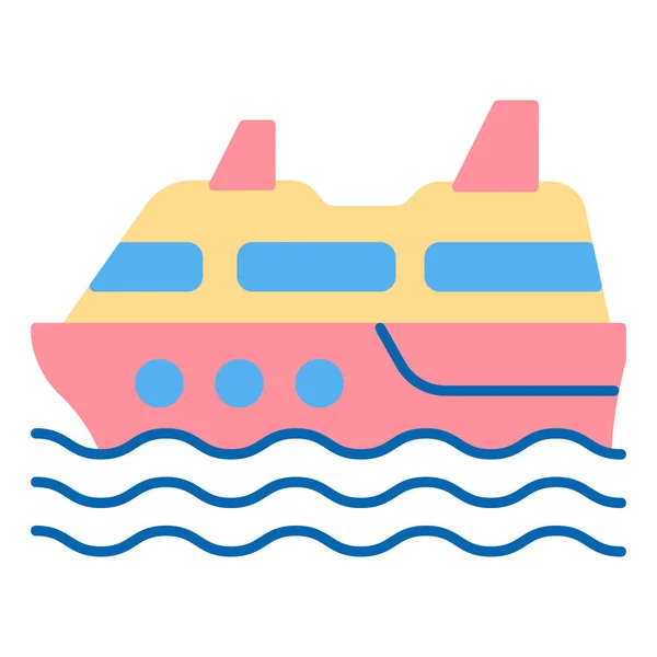游轮上的客轮在海浪上飘扬的大海图标 白色背景图解 扁平的色彩风格 — 图库矢量图片