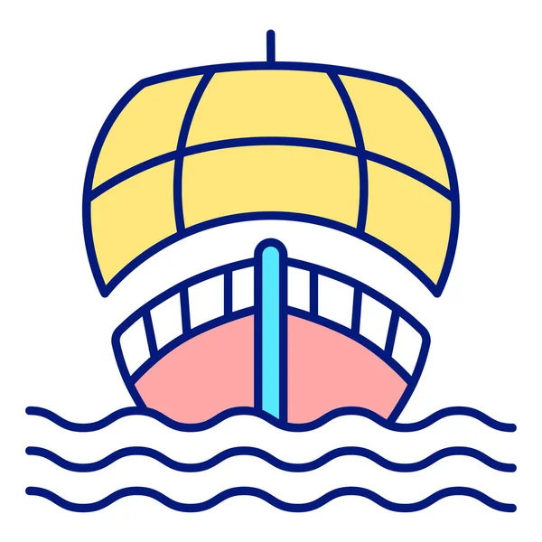 Ship Sailboat Open Sail Front View Sails Waves Icon Illustration — Vettoriale Stock