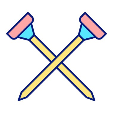 Two crossed golf ball coasters - icon, illustration on white background, color style