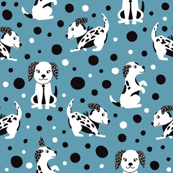 Çizgi filmlerde arka plandaki noktalarda köpek deseni olan sevimli, pürüzsüz desenler. Bebek tekstil ürünleri, kumaşlar, tasarım, dekor, hediye paketi, kağıt, bebek partisi, tebrik kartı, not defteri, koleksiyon defteri .