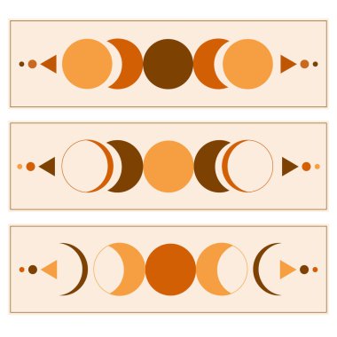 Uydunun son moda vektör kümesi modern minimalist yatay posterleri aşamalar halinde. Çağdaş estetik stil boho, Mejik konsept duvar sanat dekorları