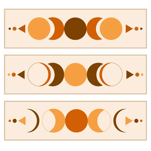 Uydunun son moda vektör kümesi modern minimalist yatay posterleri aşamalar halinde. Çağdaş estetik stil boho, Mejik konsept duvar sanat dekorları