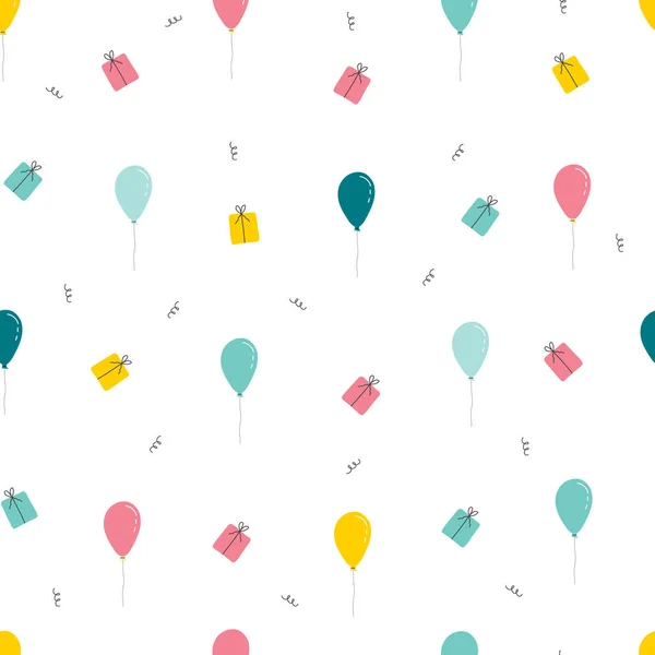 seamless pattern with gift boxes and balloons, baby shower, greeting cards. For printing childrens bedding, wallpaper, fabric, wrapping paper, textiles, printing