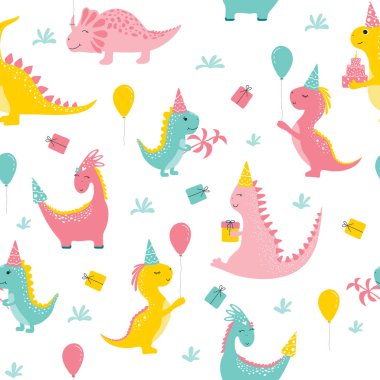 seamless pattern  with cutes dinosaur, baby shower greeting card. For Print  kids bedding, fabric, wallpaper, wrapping paper, textile, t-shirt print