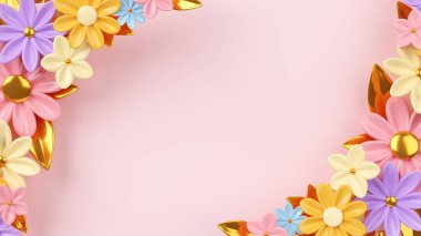 Çiçek arkaplan. Gerçekçi 3 boyutlu dekorlu şenlik tasarımı. Pankart, web posteri, el ilanı, şık broşür, kartpostal, maket .